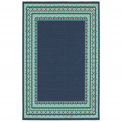 8’X11’ Navy And Green Geometric Indoor Outdoor Area Rug