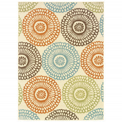 5’X8’ Beige And Blue Medallion Indoor Outdoor Area Rug