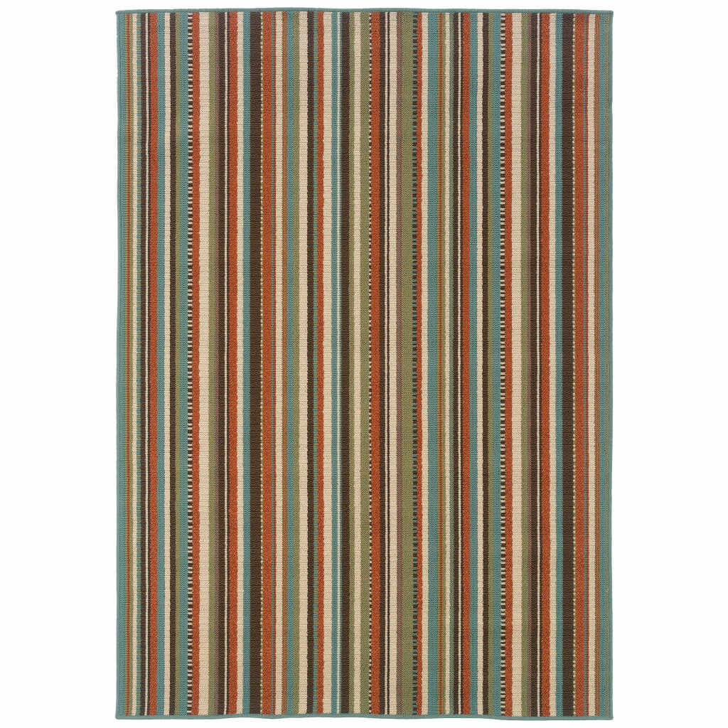 8’X11’ Green And Brown Striped Indoor Outdoor Area Rug
