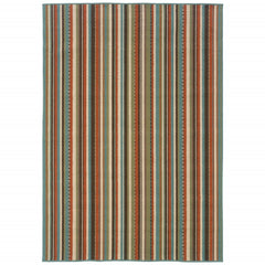 8’X11’ Green And Brown Striped Indoor Outdoor Area Rug