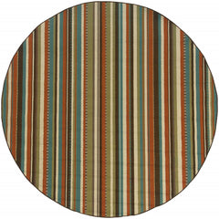 8’ Round Green And Brown Striped Indoor Outdoor Area Rug