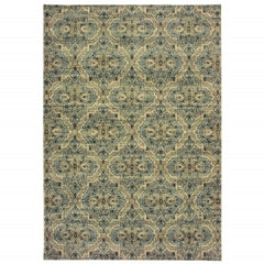 7’X10’ Ivory And Blue Geometric Area Rug