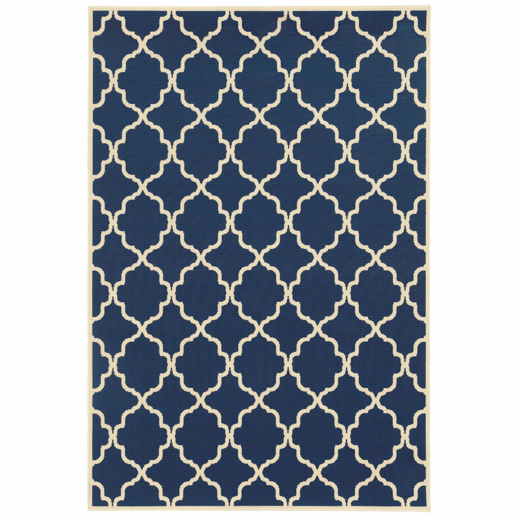 5’X8’ Blue And Ivory Trellis Indoor Outdoor Area Rug