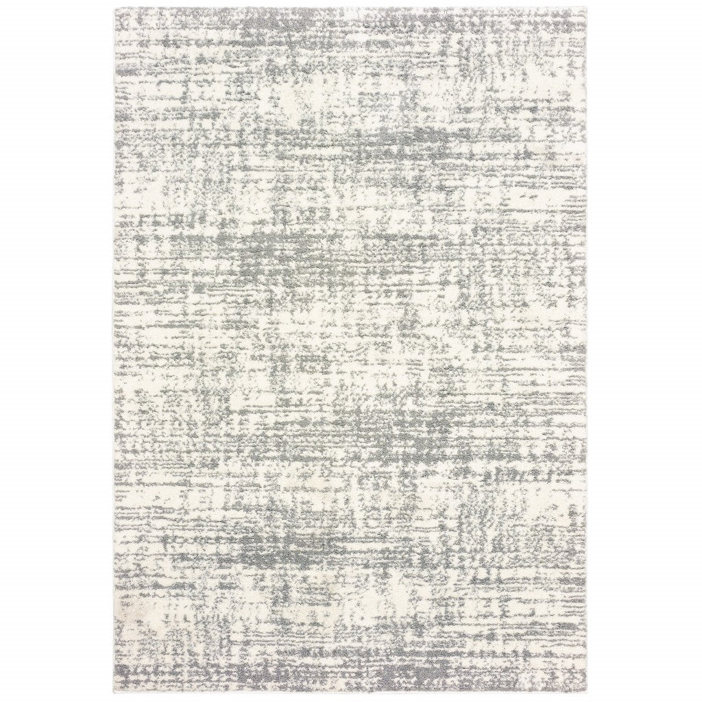 8’X11’ Ivory And Gray Abstract Strokes Area Rug