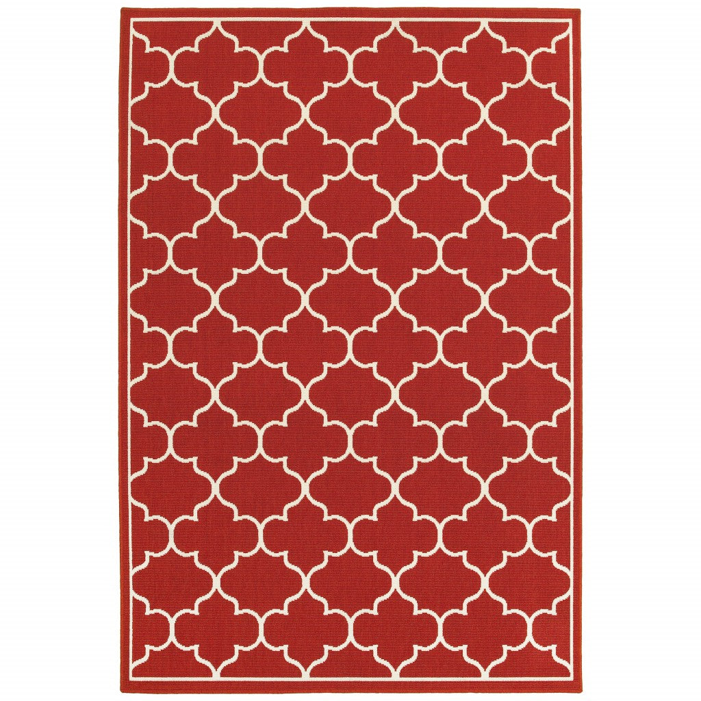 2’X3’ Red And Ivory Trellis Indoor Outdoor Scatter Rug