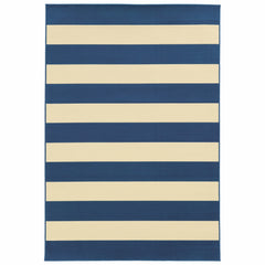 2’X4’ Blue And Ivory Striped Indoor Outdoor Scatter Rug
