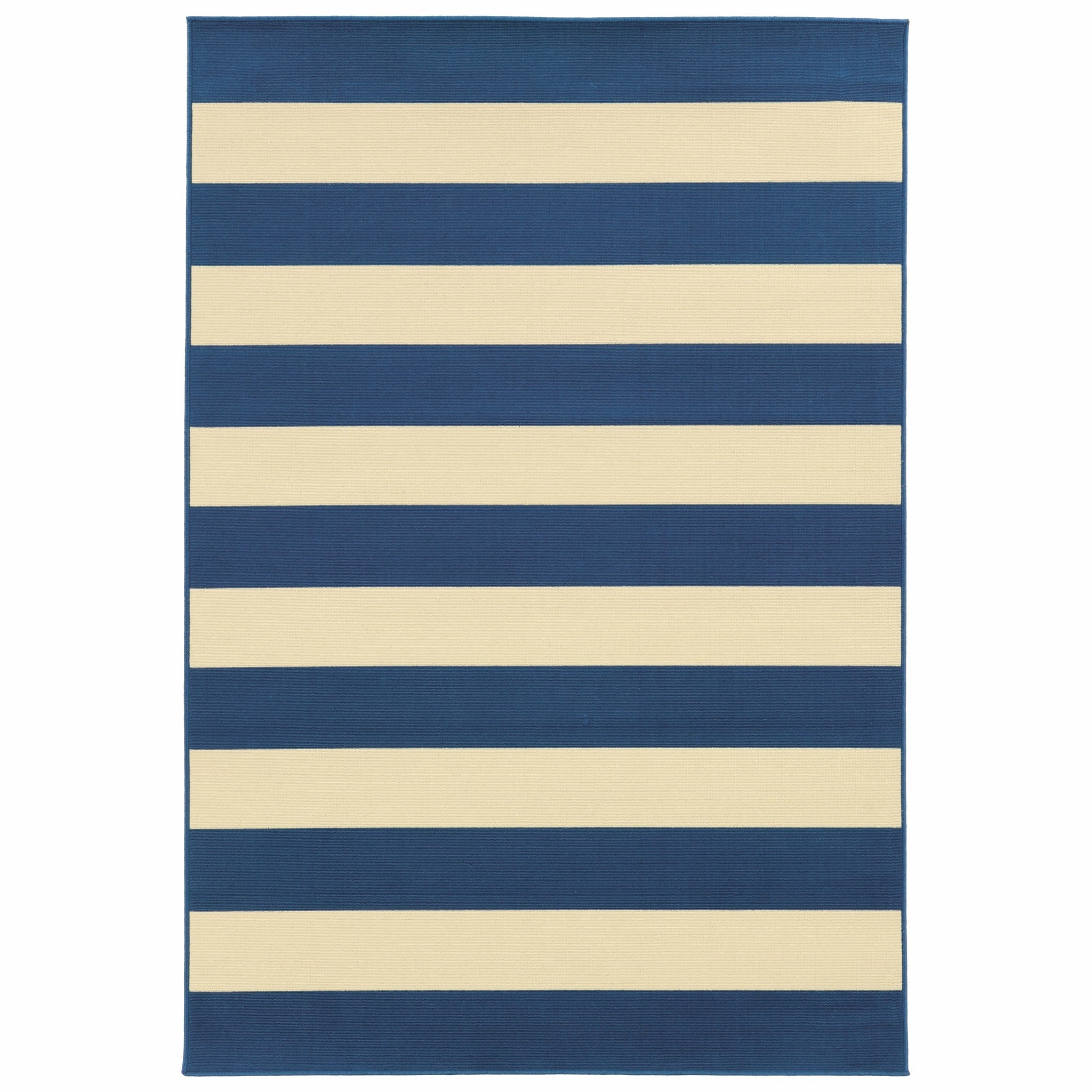 2’X4’ Blue And Ivory Striped Indoor Outdoor Scatter Rug