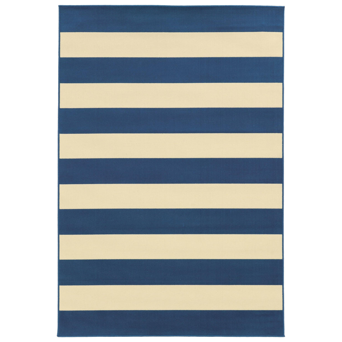 2’X4’ Blue And Ivory Striped Indoor Outdoor Scatter Rug