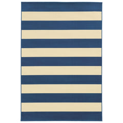 2’X4’ Blue And Ivory Striped Indoor Outdoor Scatter Rug