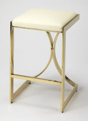 24" Off-White And Gold Iron Backless Counter Height Bar Chair With Footrest