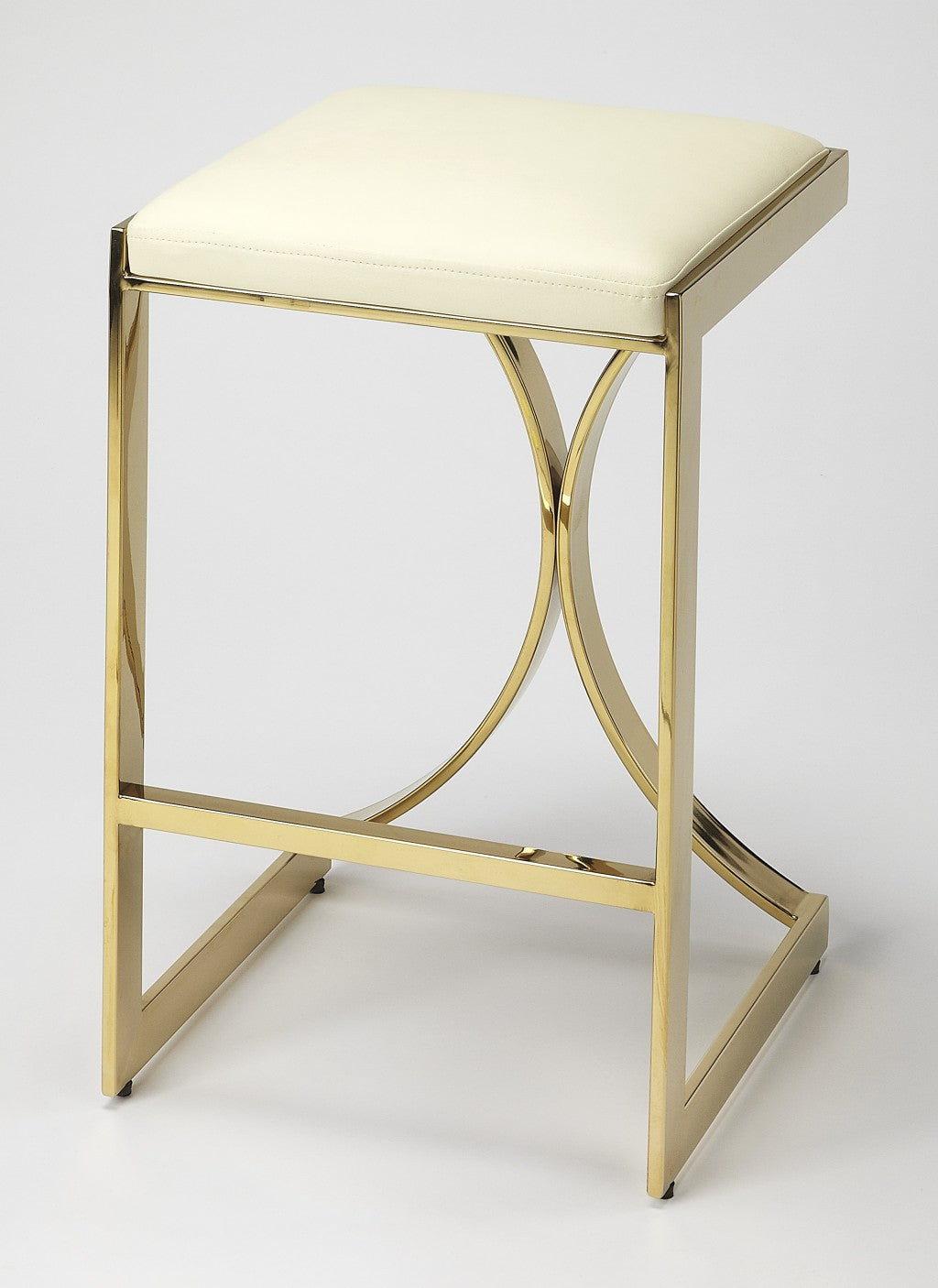 24" Off-White And Gold Iron Backless Counter Height Bar Chair With Footrest