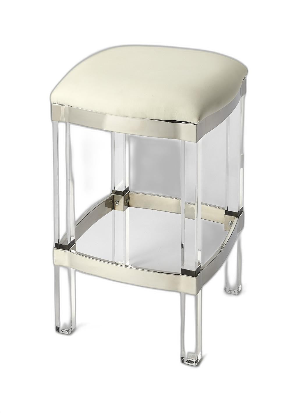 24" White And Clear Acrylic Backless Counter Height Bar Chair With Footrest