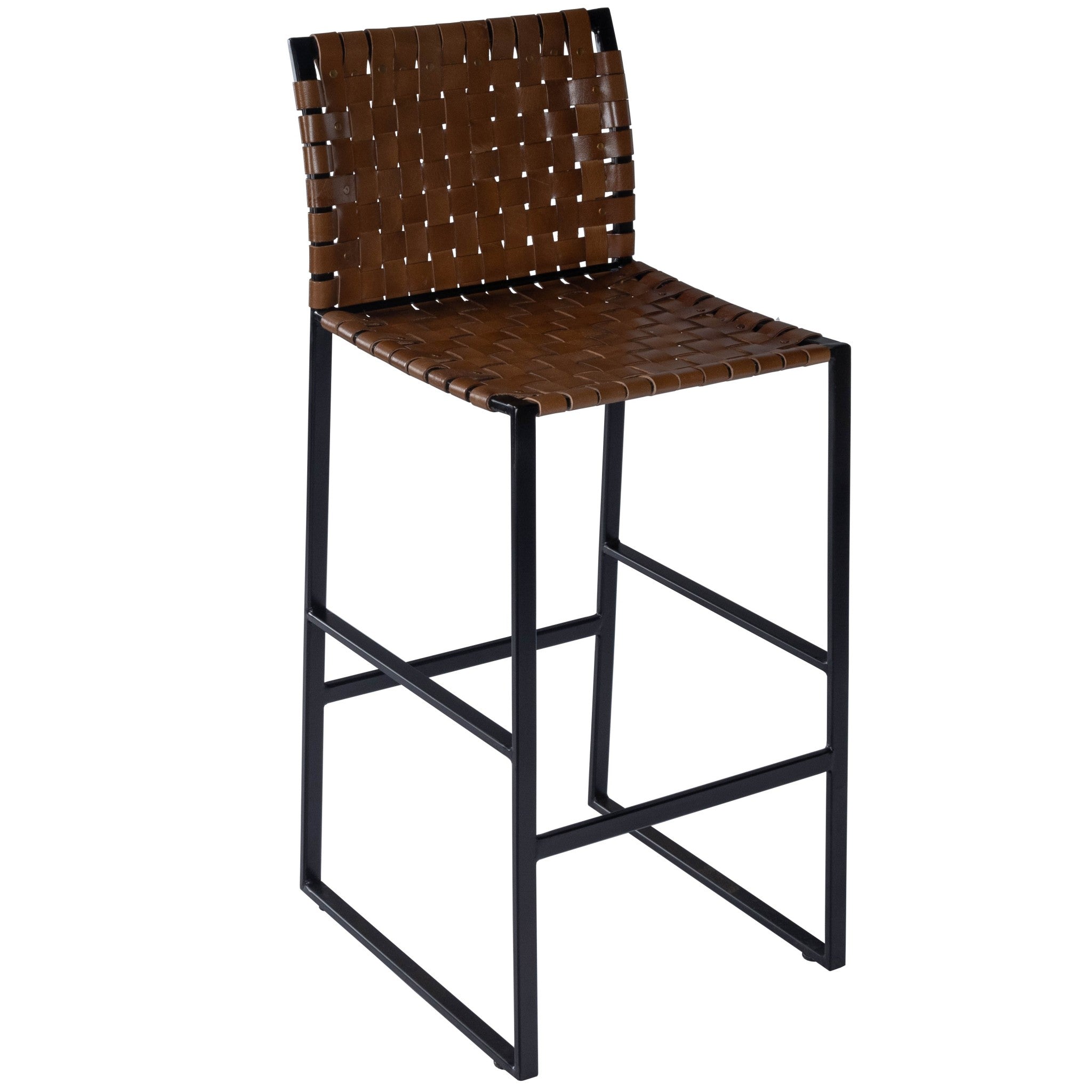 42" Brown And Black Leather And Steel Bar Chair With Footrest