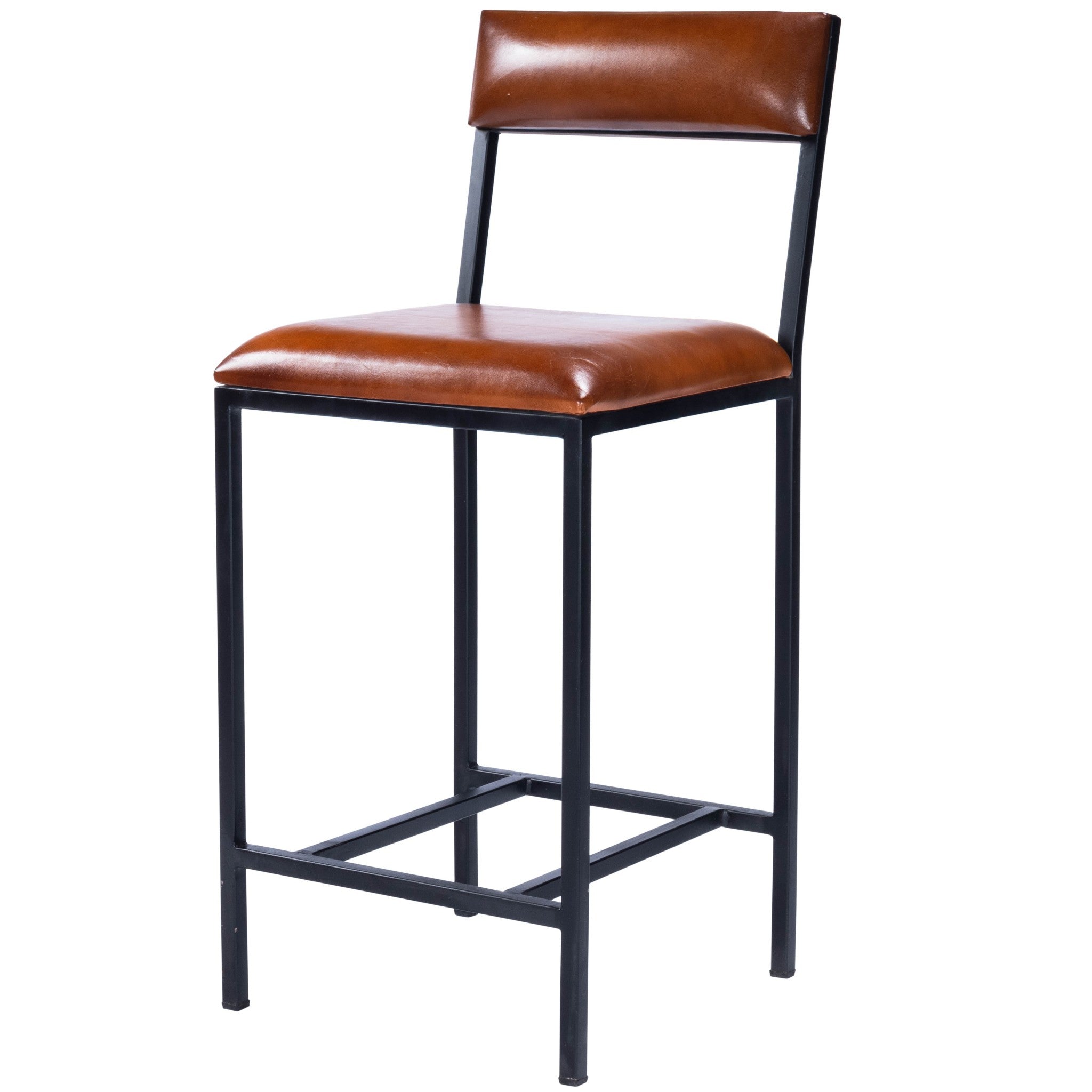 38" Brown And Black Iron Bar Chair With Footrest