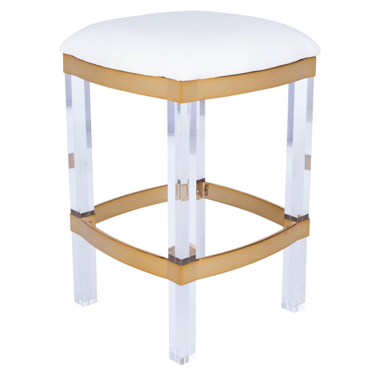 24" White And Clear Acrylic Backless Counter Height Bar Chair With Footrest