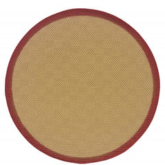 8’ Round Beige And Red Plain Indoor Outdoor Area Rug