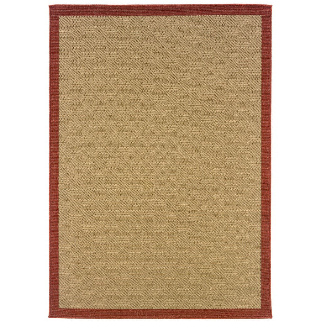 9’X13’ Beige And Red Plain Indoor Outdoor Area Rug