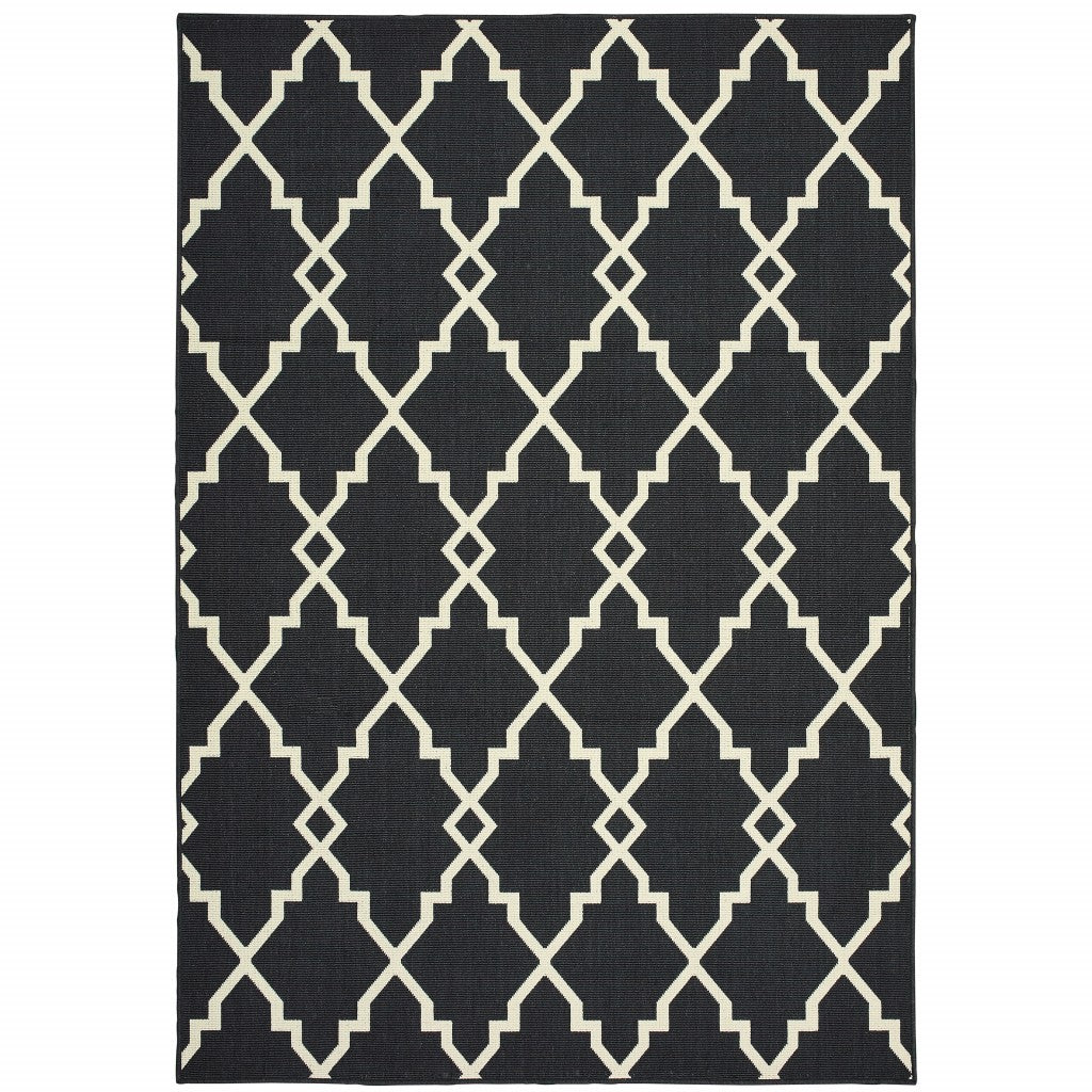 4’X6’ Black And Ivory Trellis Indoor Outdoor Area Rug