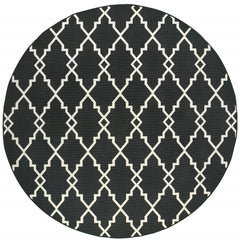 8’ Round Black And Ivory Trellis Indoor Outdoor Area Rug