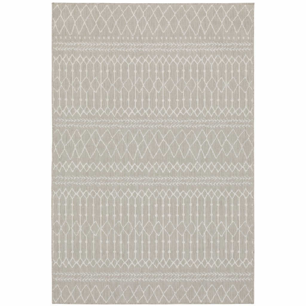 3’X5’ Gray And Ivory Geometric Indoor Outdoor Area Rug