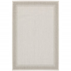 7’X9’ Ivory And Gray Bordered Indoor Outdoor Area Rug