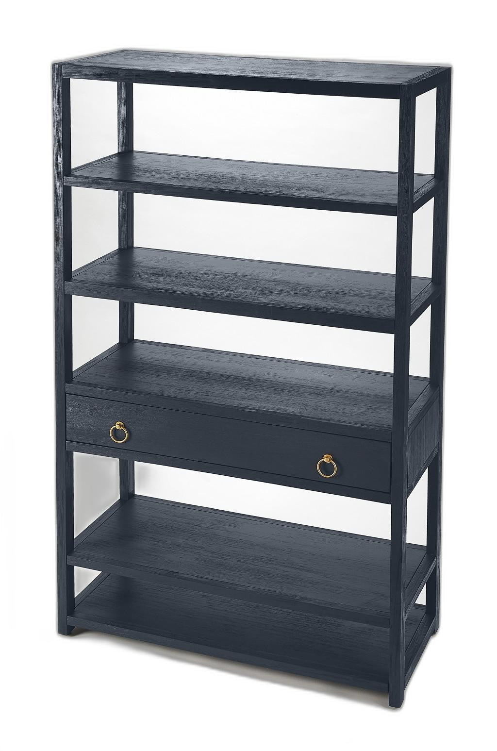 70" Navy Blue Five Tier Standard Bookcase With One Drawer