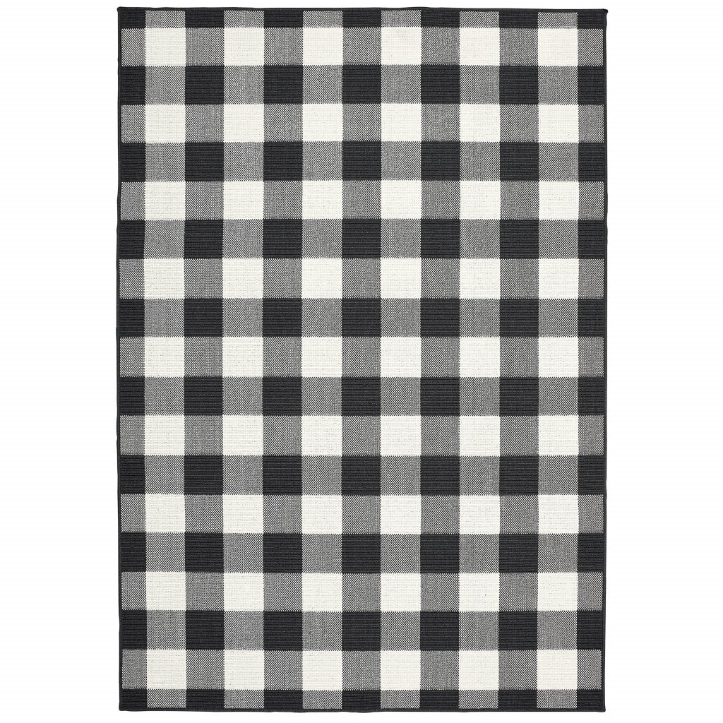 2’X4’ Black And Ivory Gingham Indoor Outdoor Area Rug