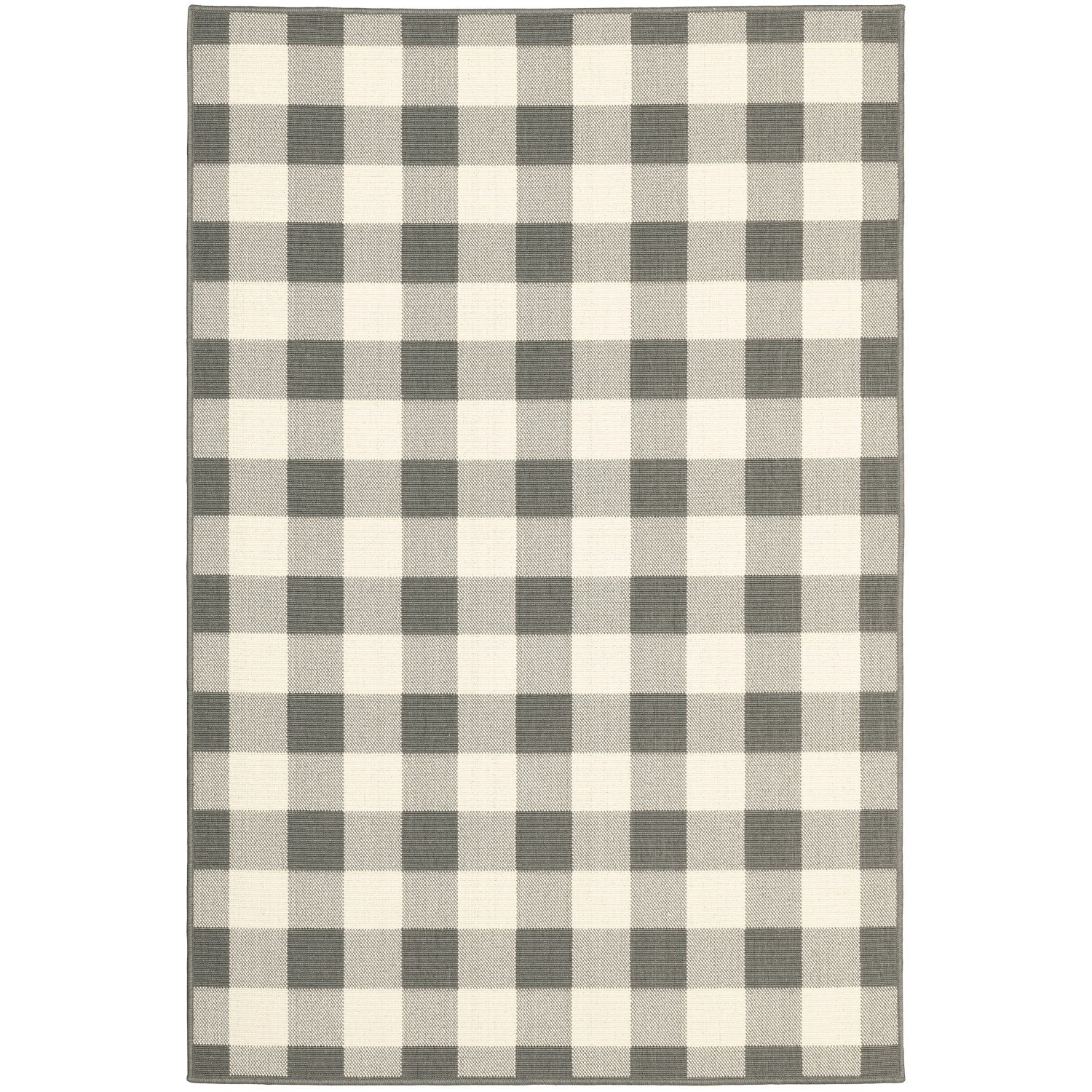 2’X4’ Gray And Ivory Gingham Indoor Outdoor Area Rug