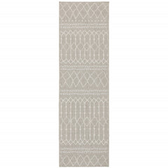 2’X7’ Gray And Ivory Geometric Indoor Outdoor Runner Rug