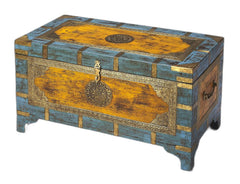 Hand Painted Brass Inlay Storage Trunk