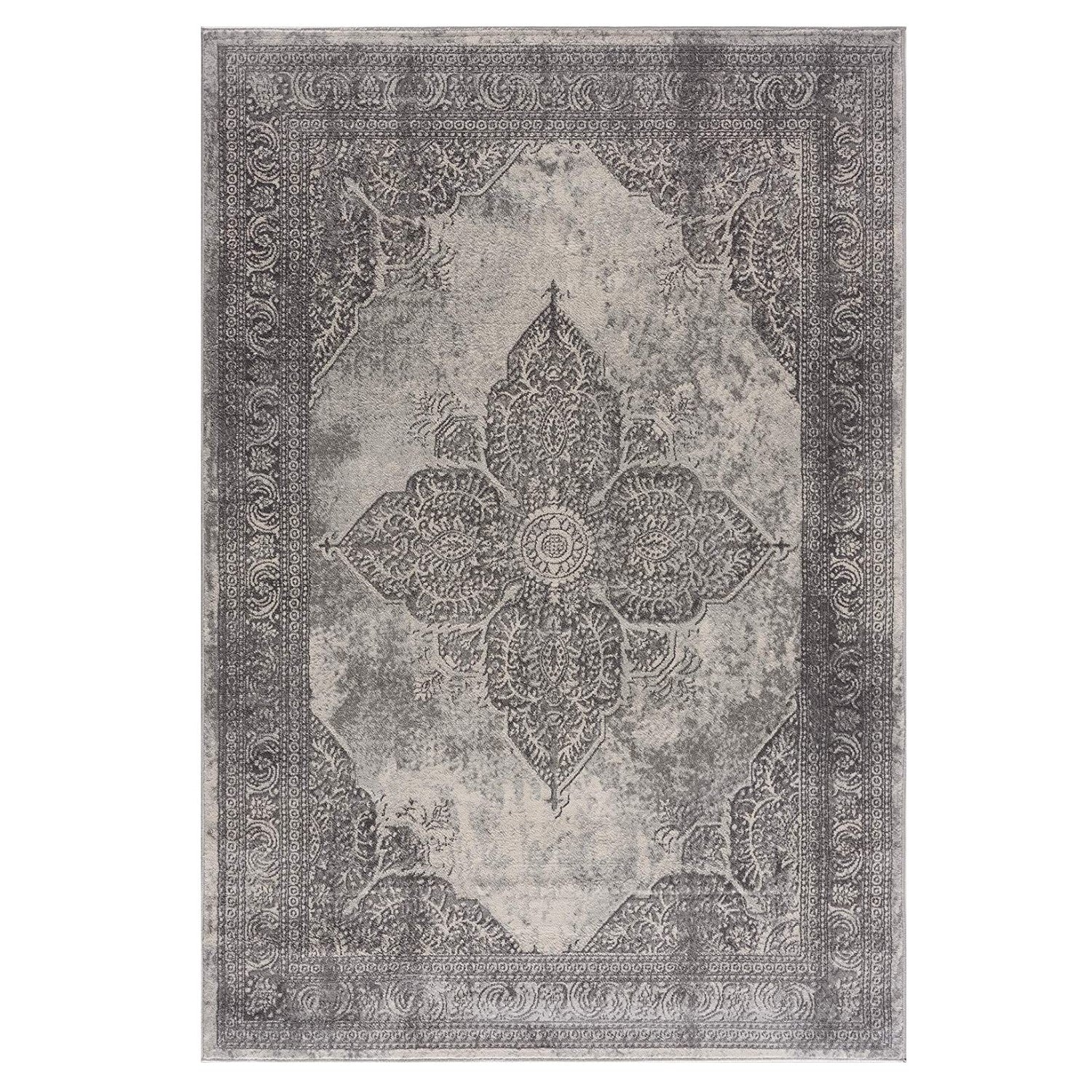 2’ X 5’ Gray Distressed Medallion Area Rug