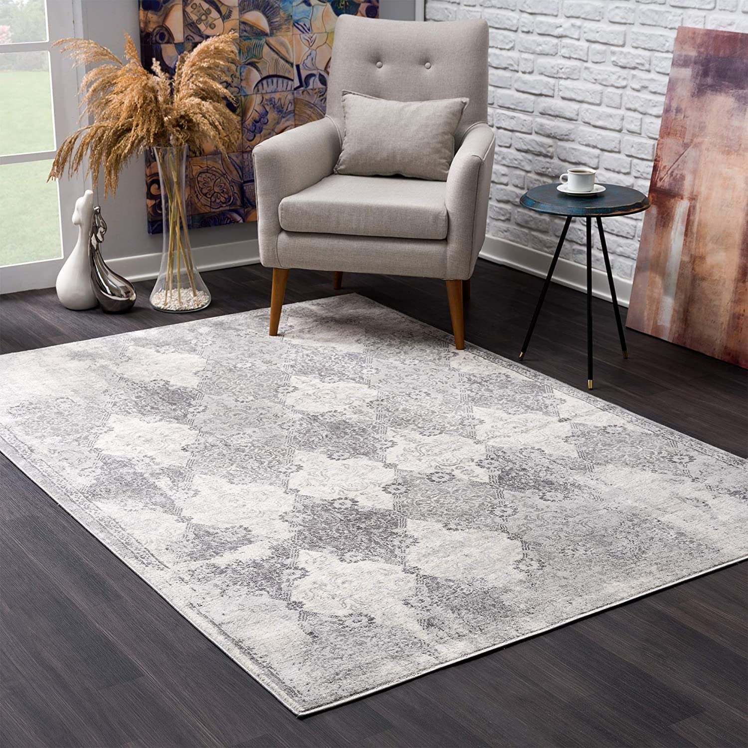 8’ X 11’ Gray Distressed Trellis Pattern Area Rug