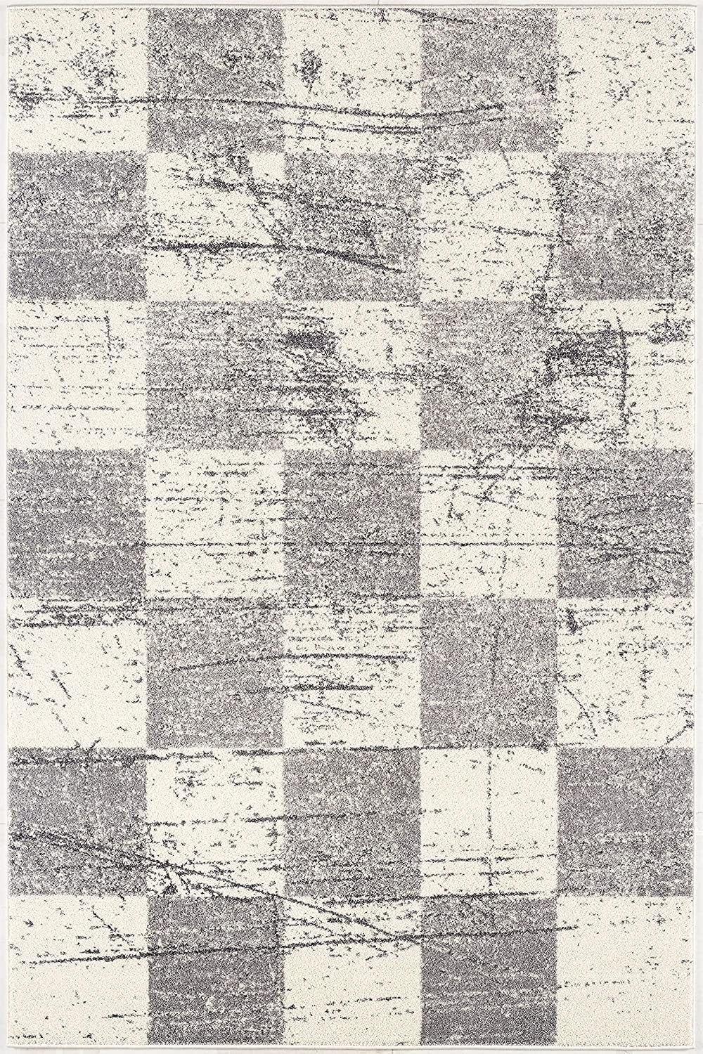 4’ X 6’ White And Gray Checkered Area Rug