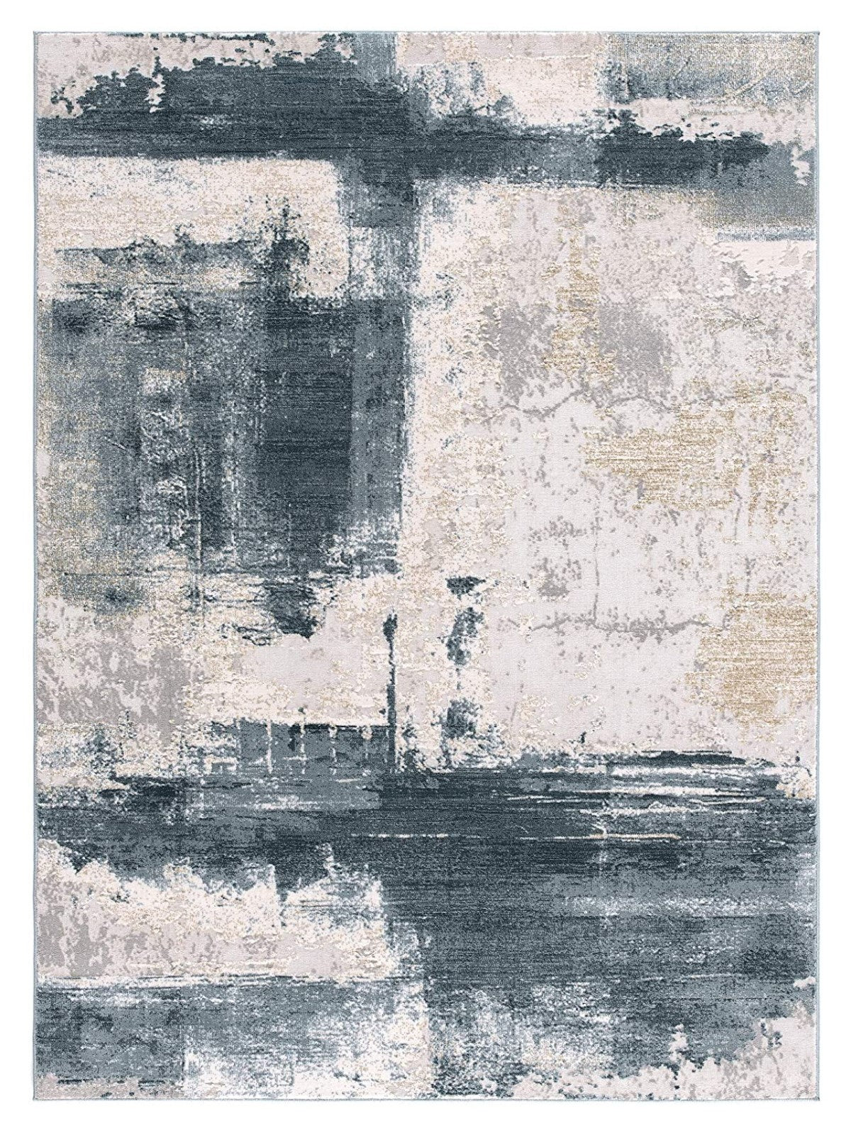 5' X 7' Blue And Ivory Abstract Dhurrie Area Rug