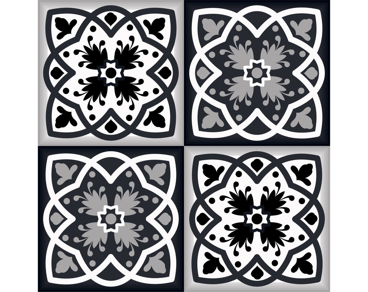 7" X 7" Black White And Gray Baz Peel And Stick Removable Tiles