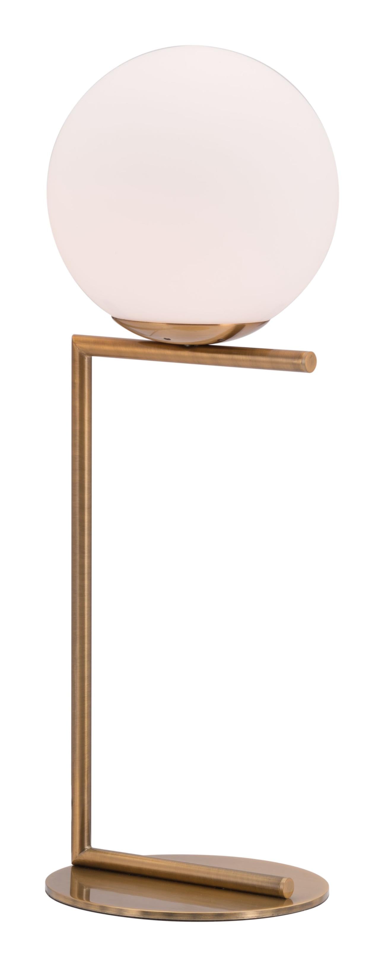 65" Brass Metal Bedside Table Lamp With Off White Globe Shade