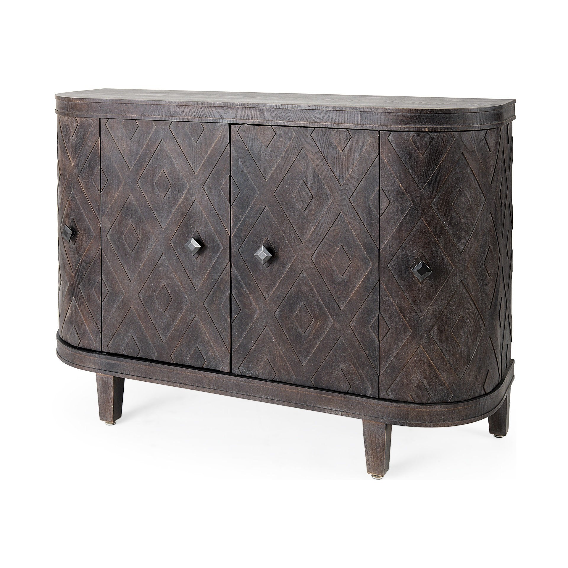 Curved Dark Brown Diamond Pattern Four Door Cabinet