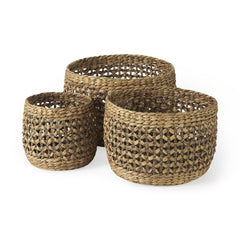 Set Of Three Round Wicker Baskets