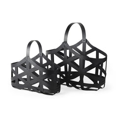 Set Of Two Black Geometric Metal Baskets