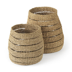 Set Of Two Woven Wicker Storage Baskets