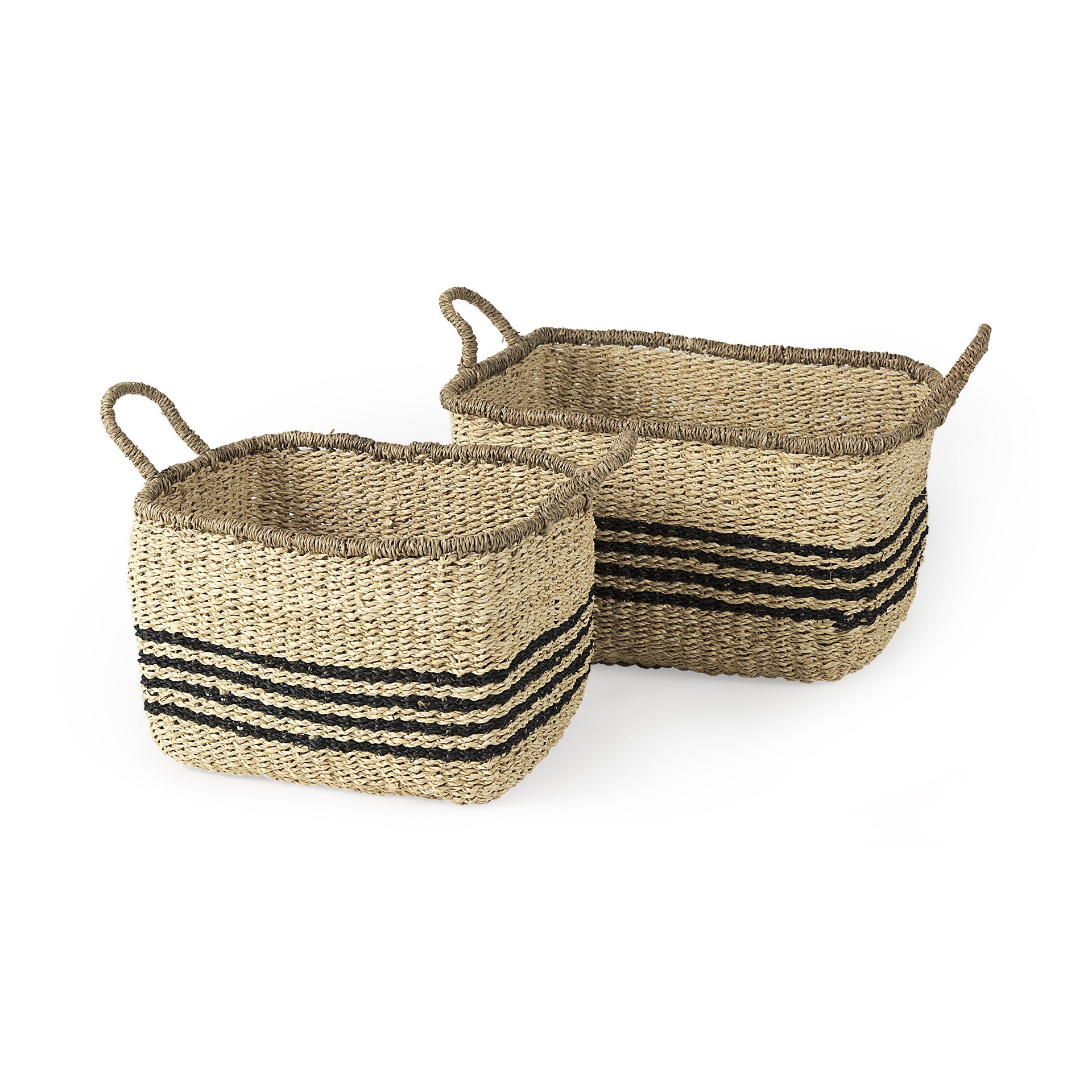 Set Of Two Striped Wicker Storage Baskets