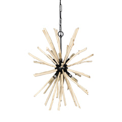 Wood And Metal Starburst Six Bulb Hanging Light