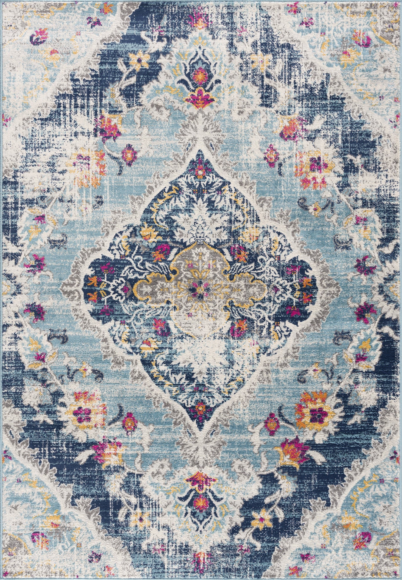 12' X 18' Blue Oriental Washable Non Skid Area Rug