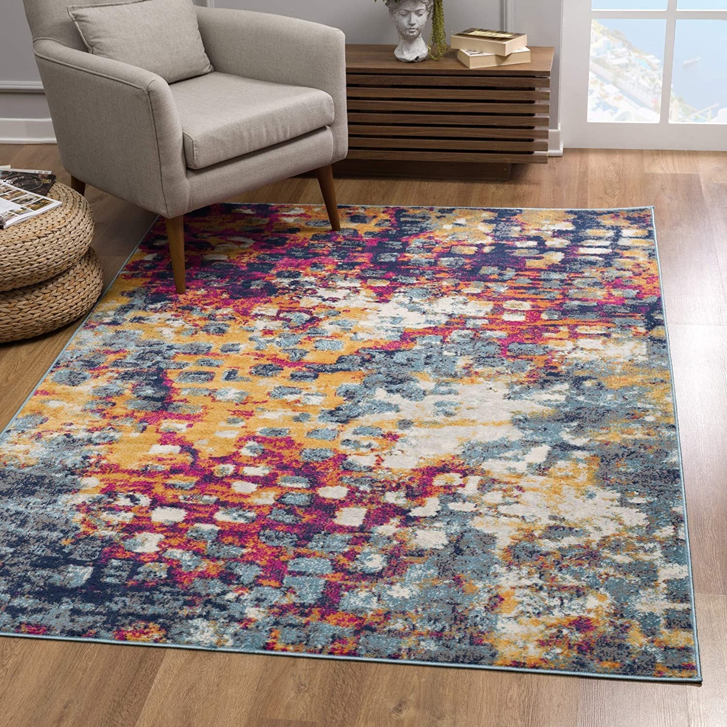 10' Teal Blue Abstract Dhurrie Runner Rug