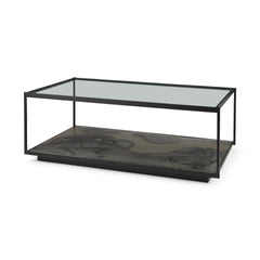Iron Glass And Marble Rectangular Coffee Table