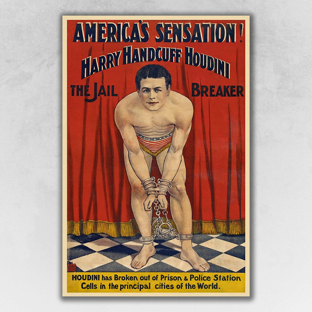 12" X 18" Houdini In Handcuffs Vintage Magic Poster Wall Art
