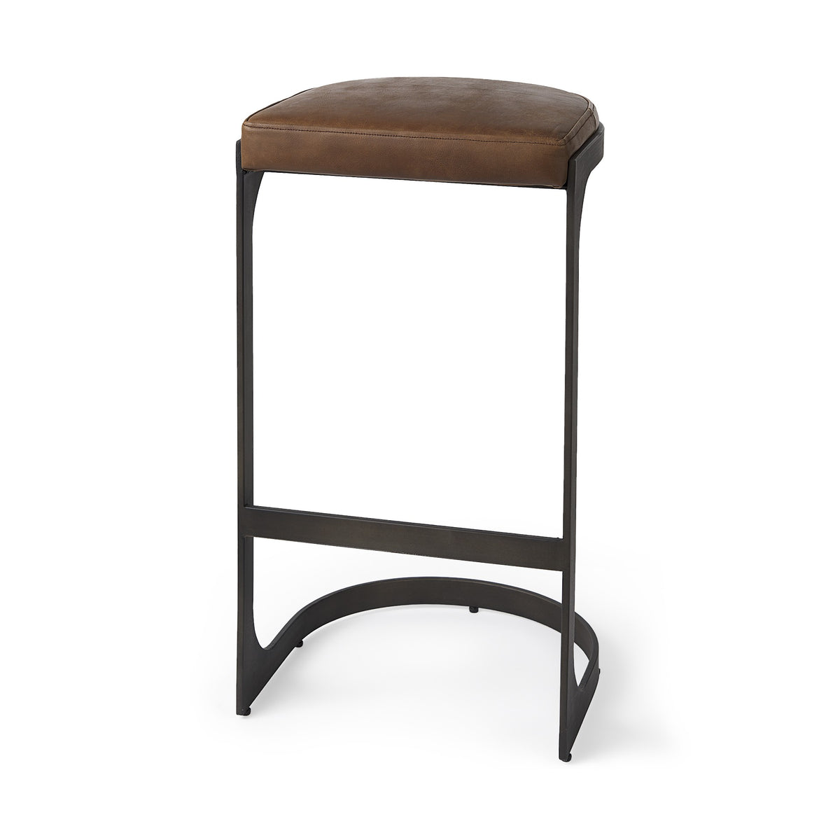 Brown Leather C Shape Metal Bar Stool
