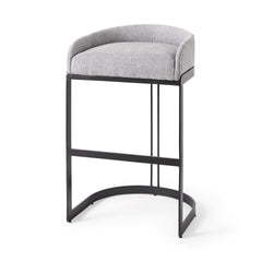Light Gray Bar Stool With Black Metal Base