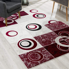 5' X 7' Red Abstract Dhurrie Area Rug