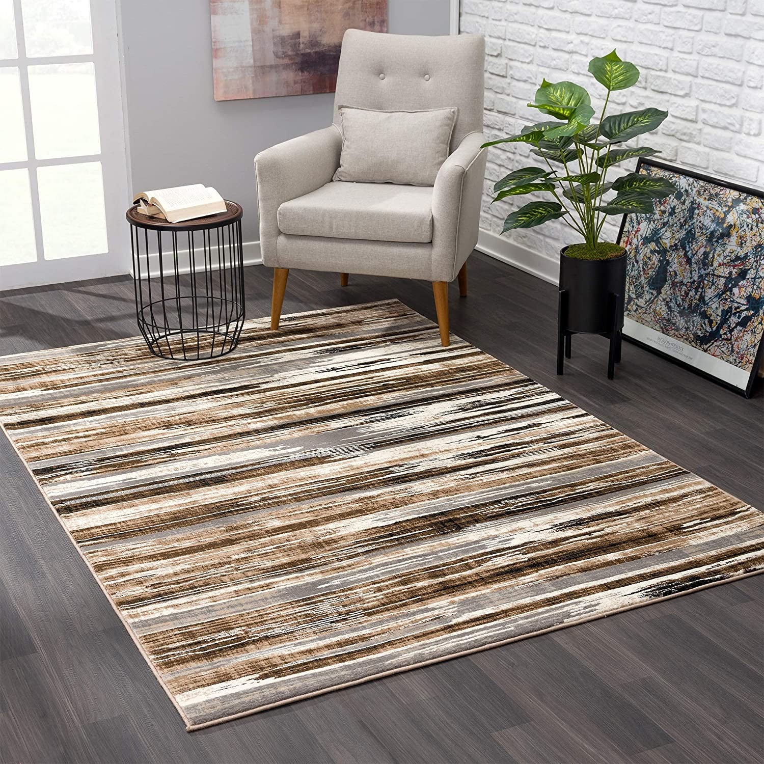 13' Runner Beige Striped Dhurrie Runner Rug